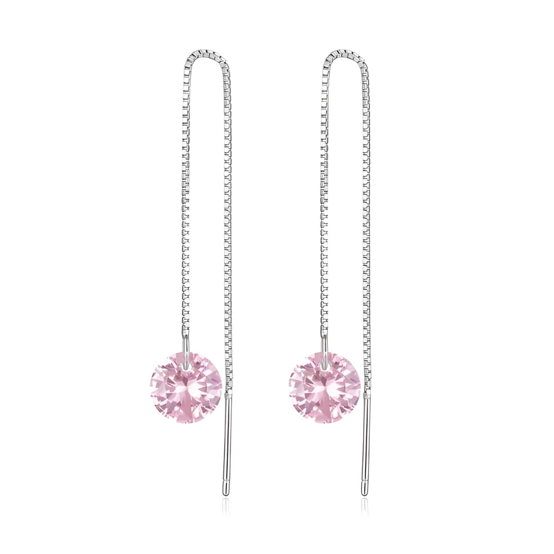 Pendientes de Cadena <myexti><span>Plata de Ley 925, chapada en oro blanco, con circonitas rosas</span></myexti>