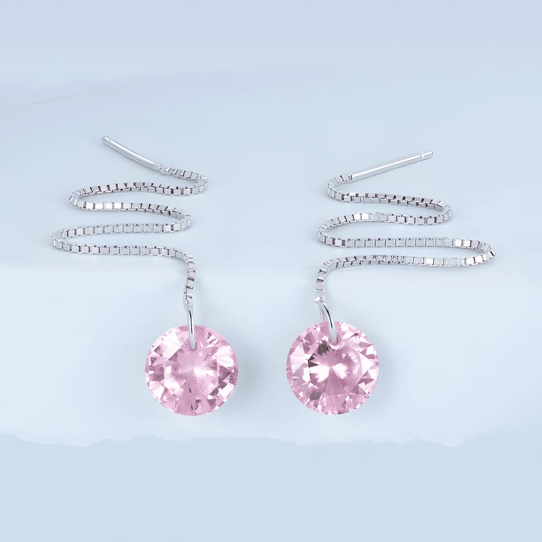 Pendientes de Cadena <myexti><span>Plata de Ley 925, chapada en oro blanco, con circonitas rosas</span></myexti> - Imagen 3