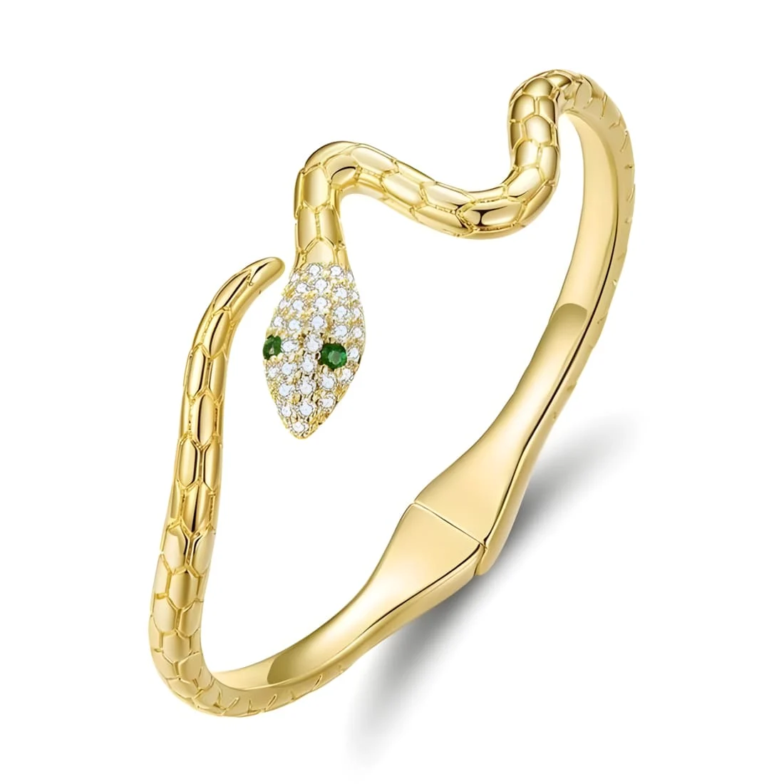 Pulsera Serpiente Tipo Brazalete <myexti><span>Acero inoxidable, chapada en oro amarillo, con circonitas verdes y blancas</span></myexti>