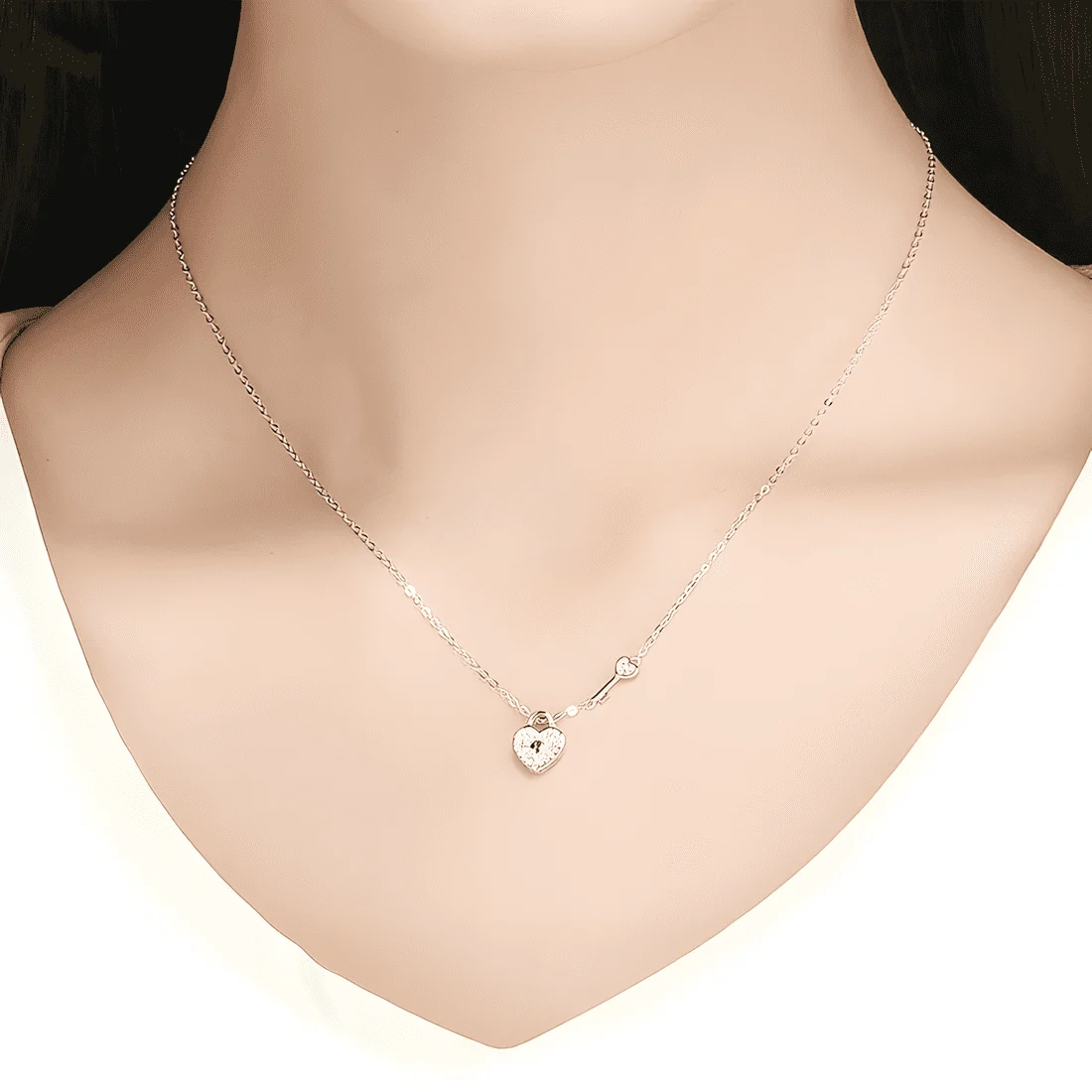 Collar con Candado de Corazón <myexti><span>Plata de Ley 925, chapada en oro blanco, con circonitas y longitud ajustable</span></myexti> - Imagen 2