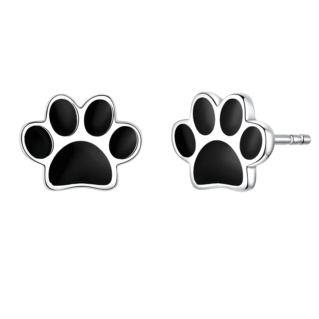 Pendientes de Botón Patas <myexti><span>Plata de Ley 925, chapada en oro blanco, con esmalte negro</span></myexti>