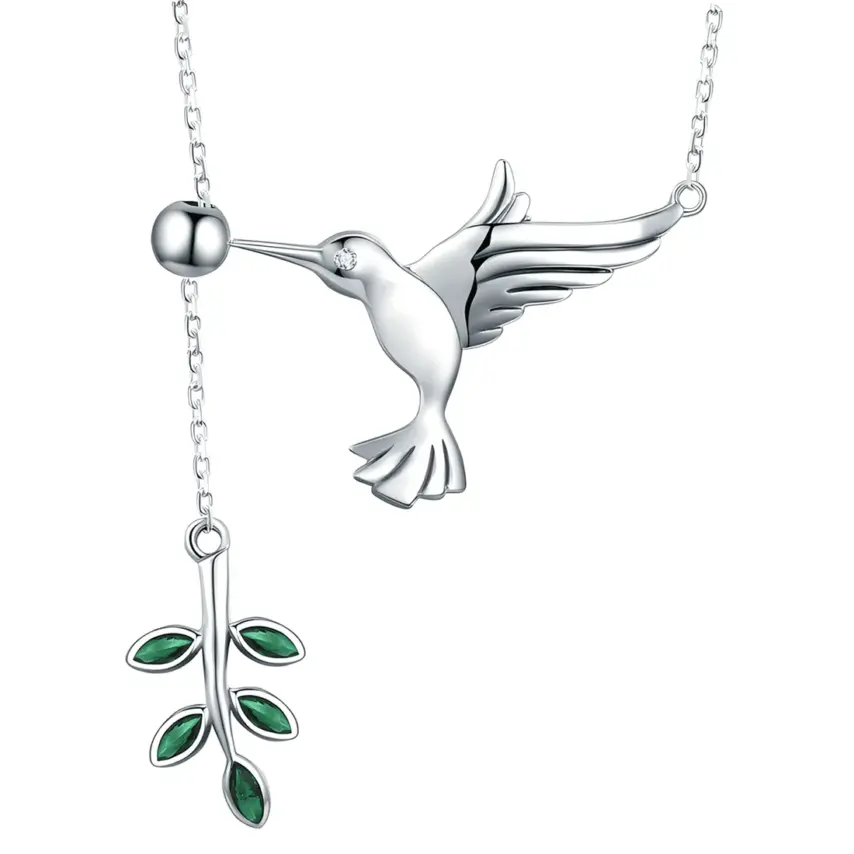 Collar Colibrí <myexti><span>Plata de Ley 925, chapada en oro blanco, con circonitas verdes y longitud ajustable</span></myexti>