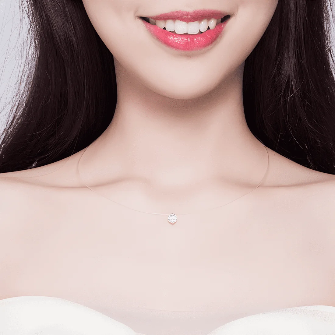 Collar Solitario <myexti><span>Plata de Ley 925, chapada en oro blanco, con circonita de corte redondo</span></myexti> - Imagen 2