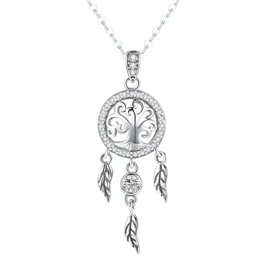 Collar Atrapasueños con Árbol de la Vida <myexti><span>Plata de Ley 925, chapada en oro blanco, con circonitas</span></myexti>