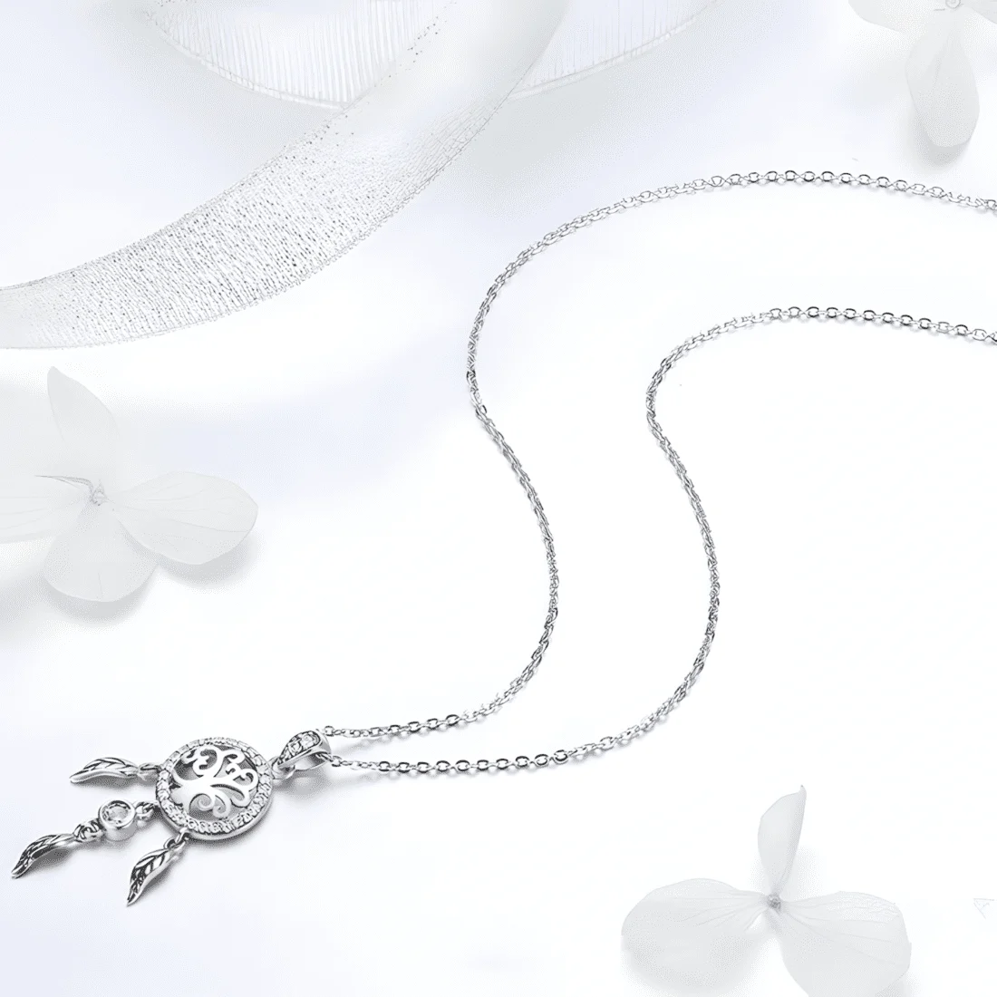 Collar Atrapasueños con Árbol de la Vida <myexti><span>Plata de Ley 925, chapada en oro blanco, con circonitas</span></myexti> - Imagen 3