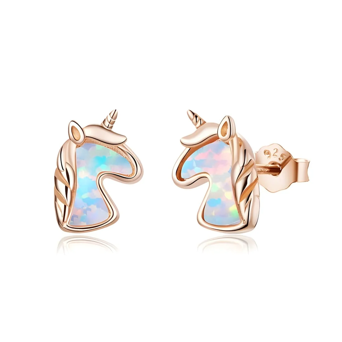 Pendientes de Botón Unicornios <myexti><span>Plata de Ley 925, chapada en oro rosa, con ópalos</span></myexti>