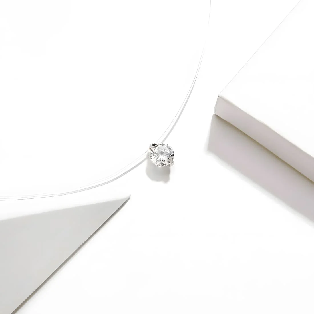 Collar Solitario <myexti><span>Plata de Ley 925, chapada en oro blanco, con circonita de corte redondo</span></myexti> - Imagen 3