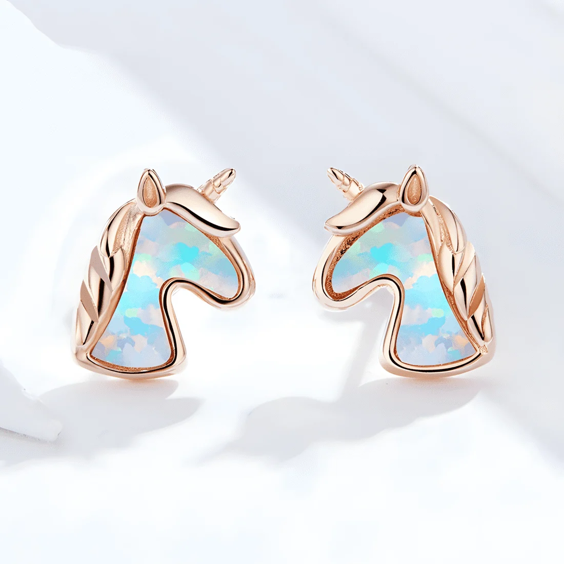 Pendientes de Botón Unicornios <myexti><span>Plata de Ley 925, chapada en oro rosa, con ópalos</span></myexti> - Imagen 3