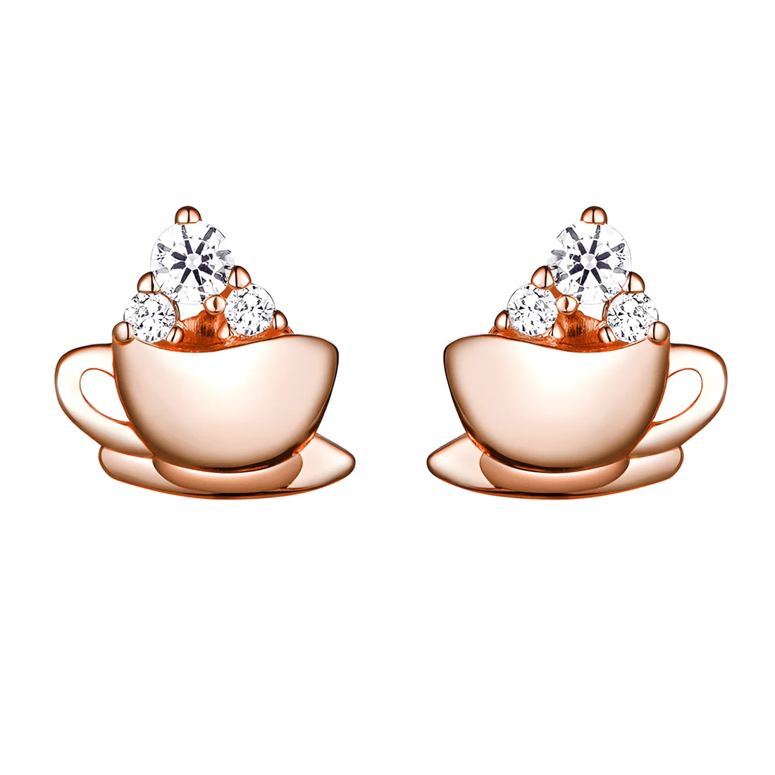 Pendientes de Botón Taza de Café <myexti><span>Plata de Ley 925, chapada en oro rosa, con circonitas</span></myexti>