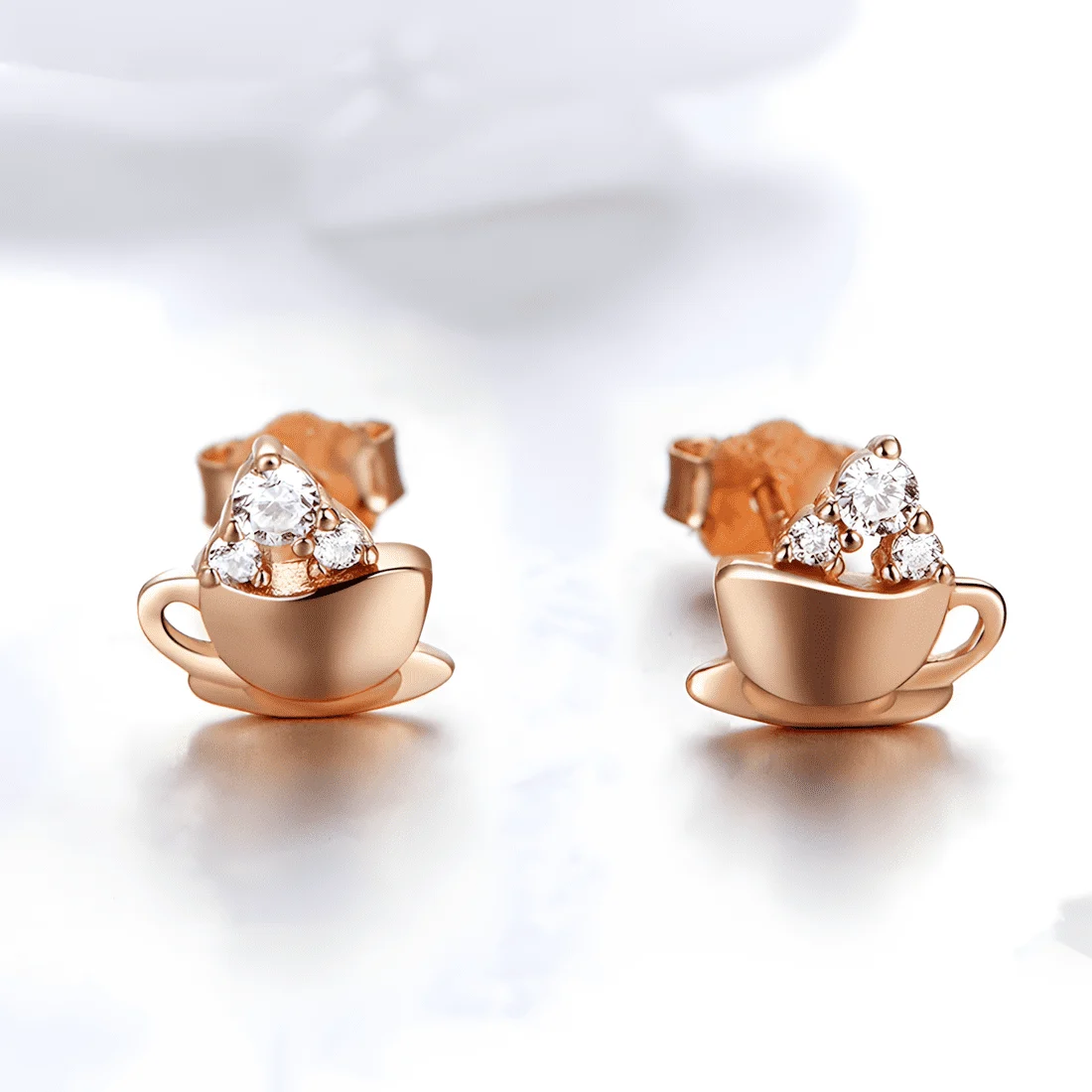 Pendientes de Botón Taza de Café <myexti><span>Plata de Ley 925, chapada en oro rosa, con circonitas</span></myexti> - Imagen 3