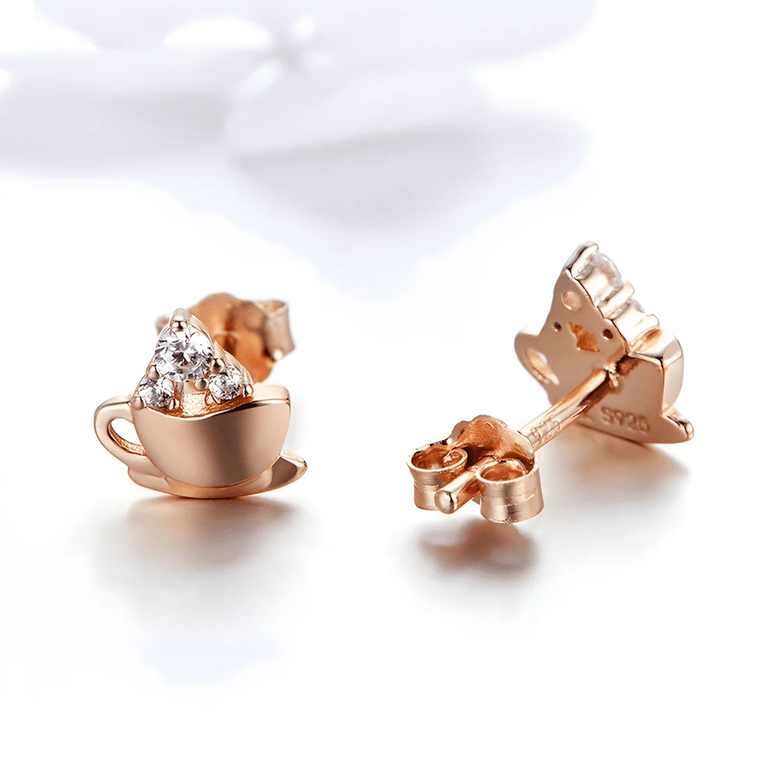 Pendientes de Botón Taza de Café <myexti><span>Plata de Ley 925, chapada en oro rosa, con circonitas</span></myexti> - Imagen 4