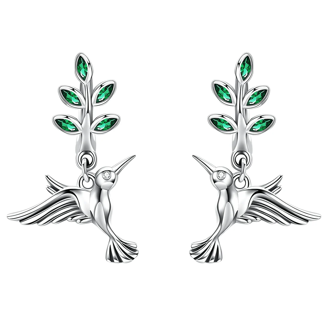 Pendientes de Aro con Colibrí <myexti><span>Plata de Ley 925, chapada en oro blanco, con acentos de circonitas verdes</span></myexti>