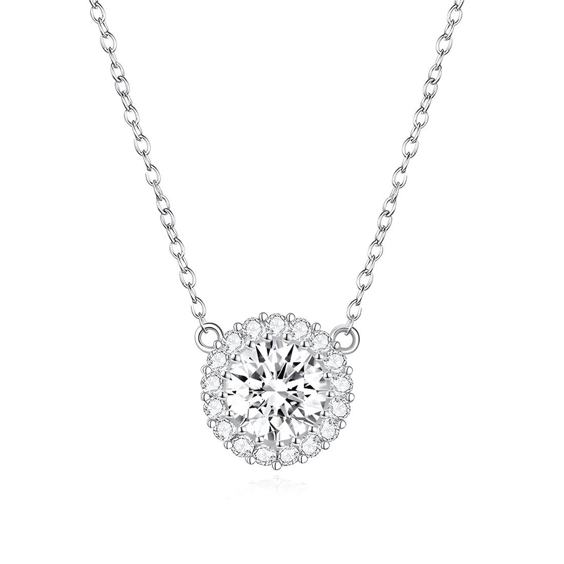 Collar con Colgante Halo <myexti><span>Plata de Ley 925, chapada en oro blanco, con circonita de corte redondo</span></myexti>