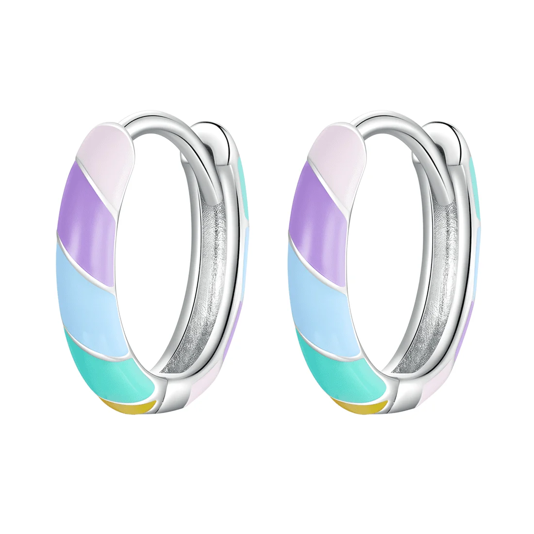 Pendientes de Aro con Esmalte Pastel <myexti><span>Plata de Ley 925, chapada en oro blanco, con esmalte multicolor</span></myexti>