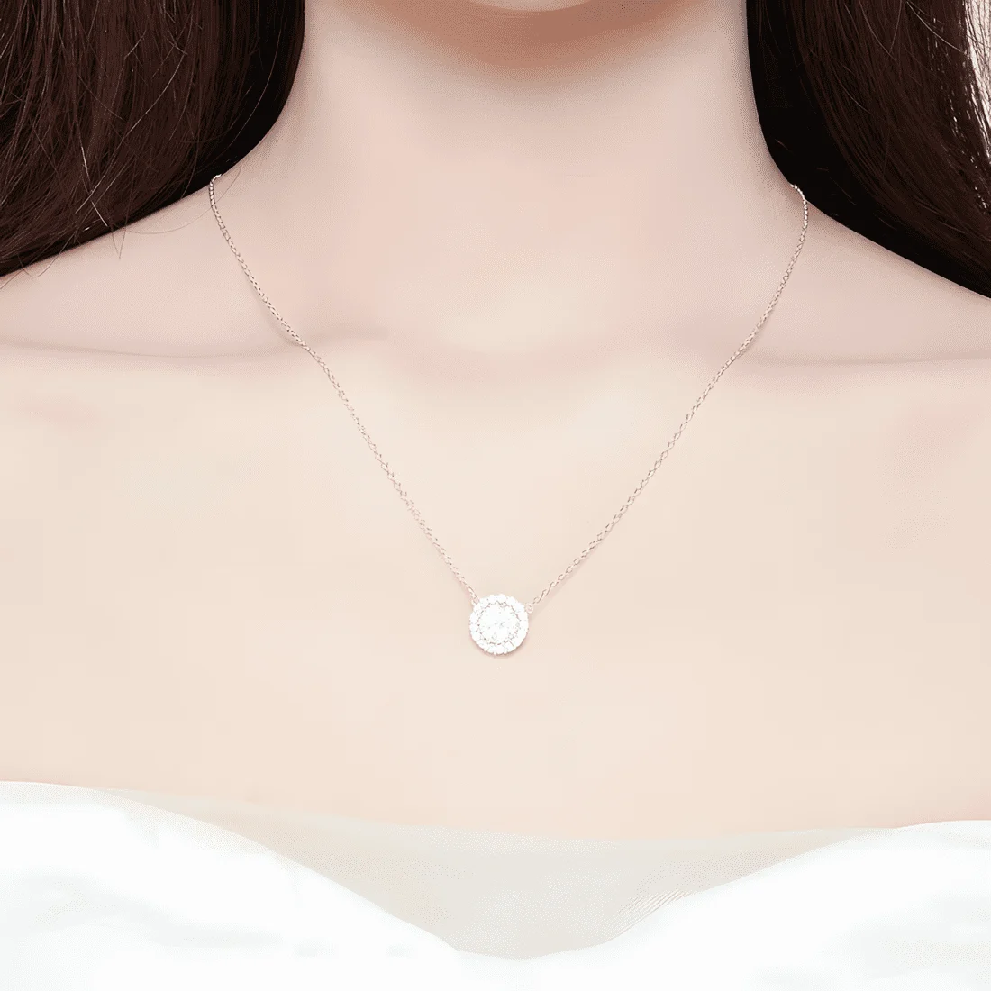 Collar con Colgante Halo <myexti><span>Plata de Ley 925, chapada en oro blanco, con circonita de corte redondo</span></myexti> - Imagen 2