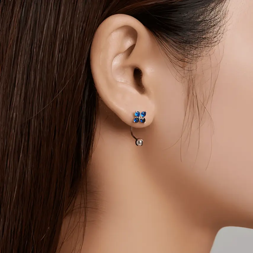 Pendientes de Flores Azules <myexti><span>Plata de Ley 925, chapada en oro blanco, con circonitas azules</span></myexti> - Imagen 2