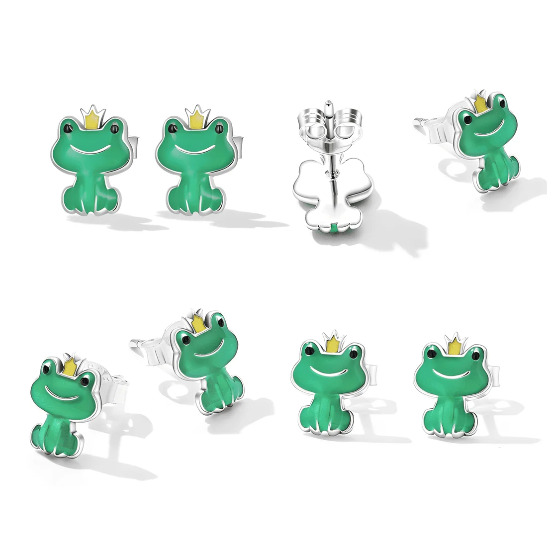 Pendientes de Botón Príncipe Rana <myexti><span>Plata de Ley 925, chapada en oro blanco, con esmalte verde</span></myexti> - Imagen 4