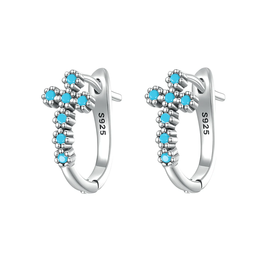 Pendientes de Cruz Turquesa <myexti><span>Plata de Ley 925, chapada en oro blanco, con turquesas</span></myexti>
