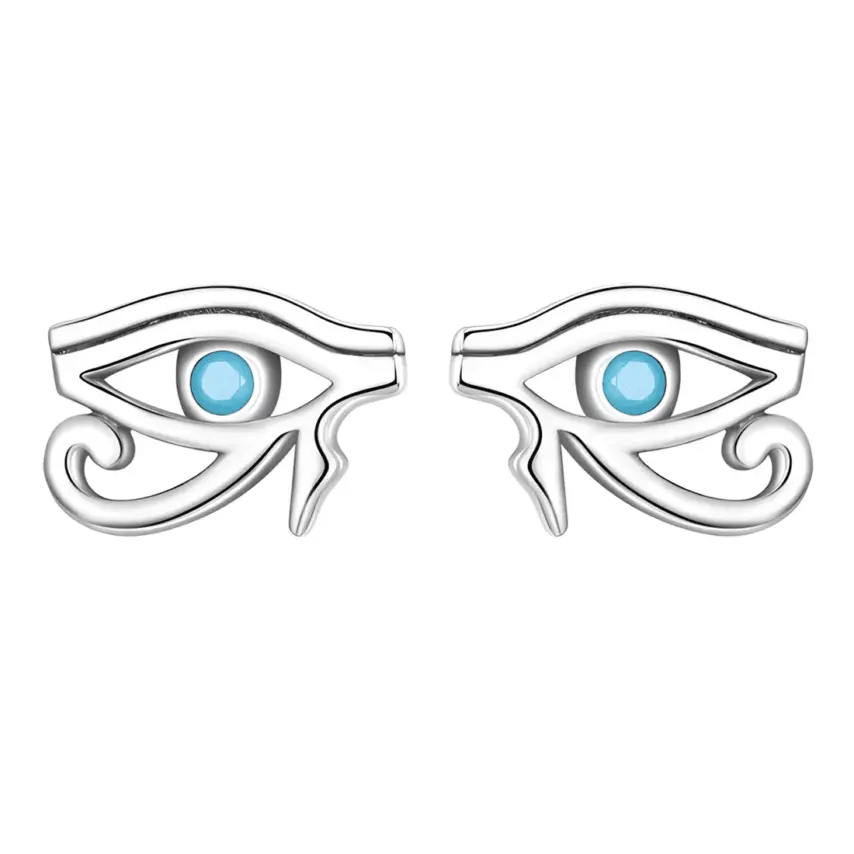 Pendientes de Botón Ojo de Horus <myexti><span>Plata de Ley 925, chapada en oro blanco, con circonitas azules</span></myexti>