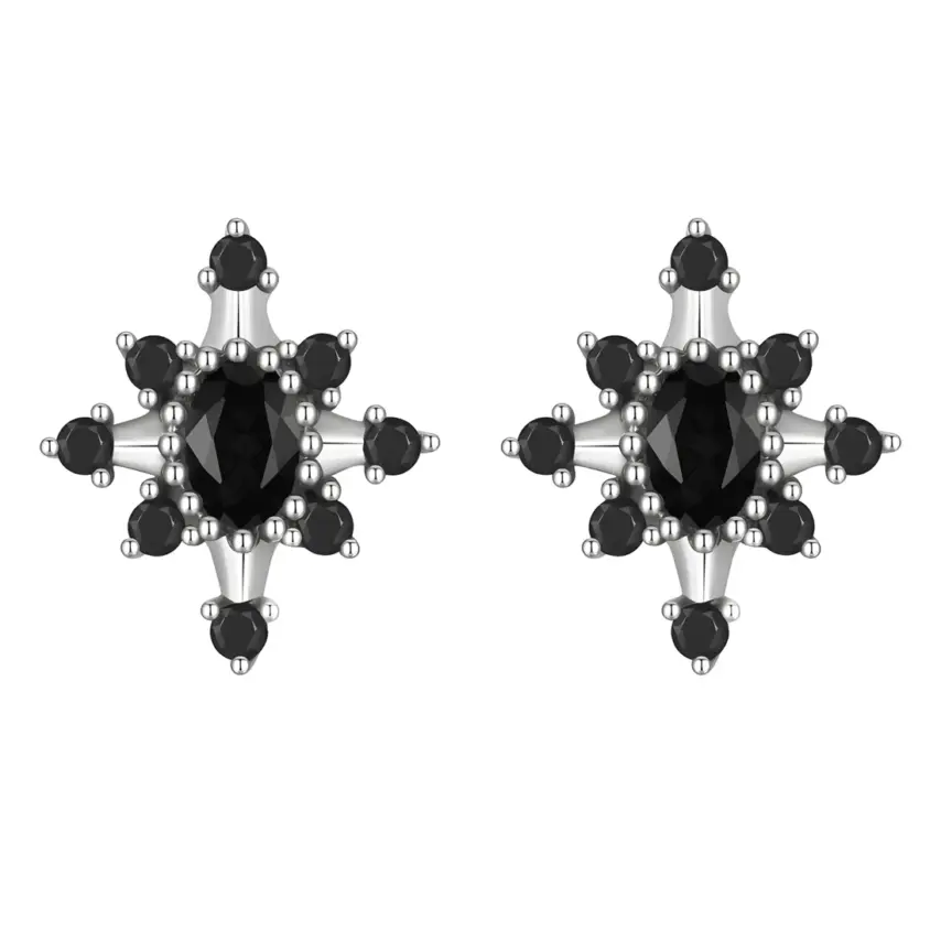 Pendientes de Botón Estrellas Negras <myexti><span>Plata de Ley 925, chapada en oro blanco, con circonitas negras</span></myexti>