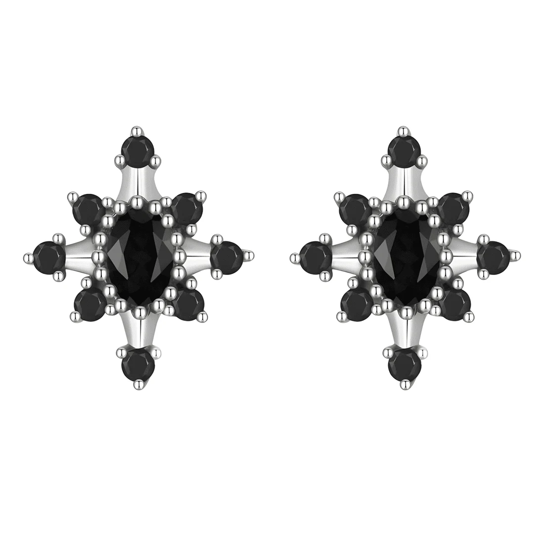 Pendientes de Botón Estrellas Negras <myexti><span>Plata de Ley 925, chapada en oro blanco, con circonitas negras</span></myexti>