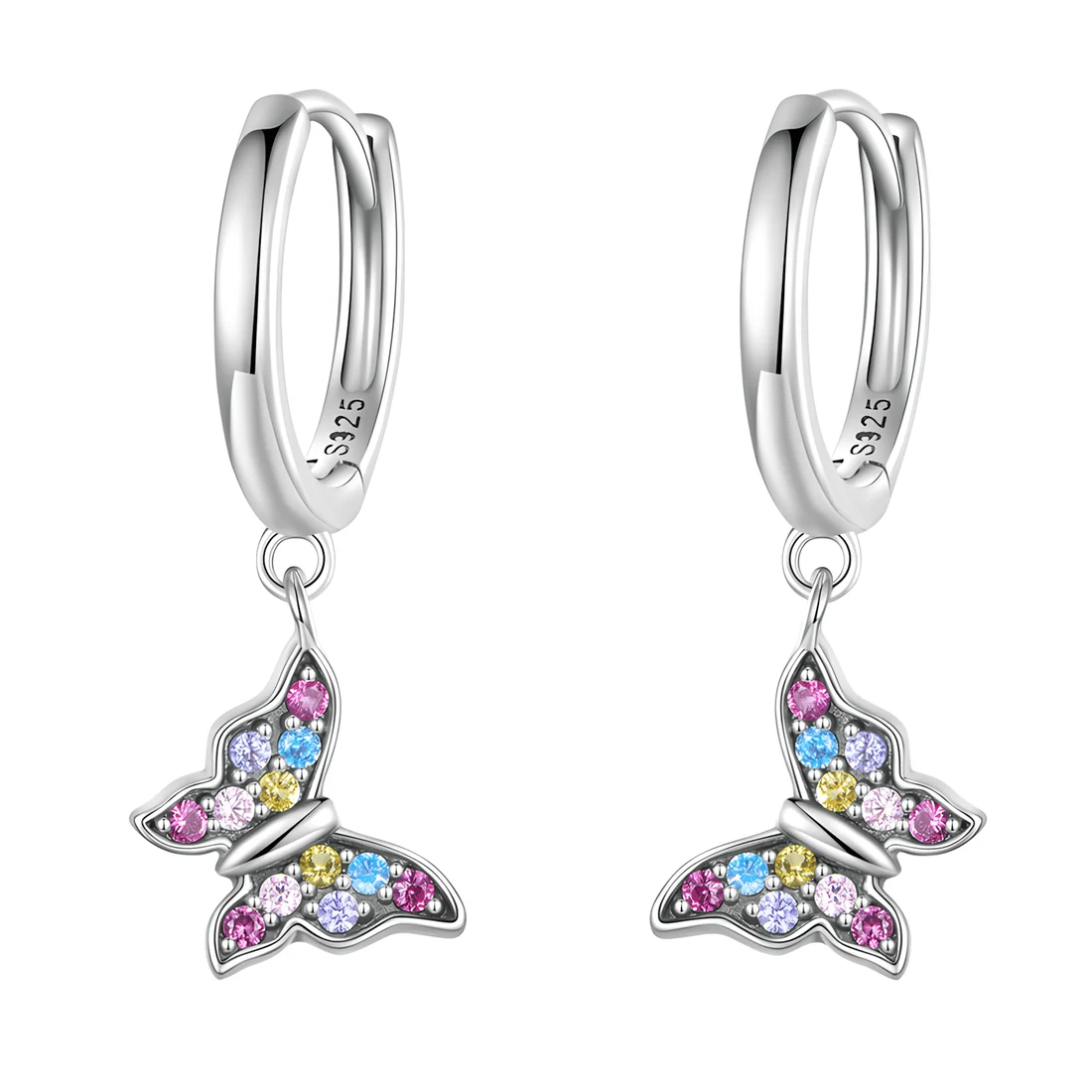 Pendientes de Aro Mariposas <myexti><span>Plata de Ley 925, chapada en oro blanco, con circonitas de colores</span></myexti>