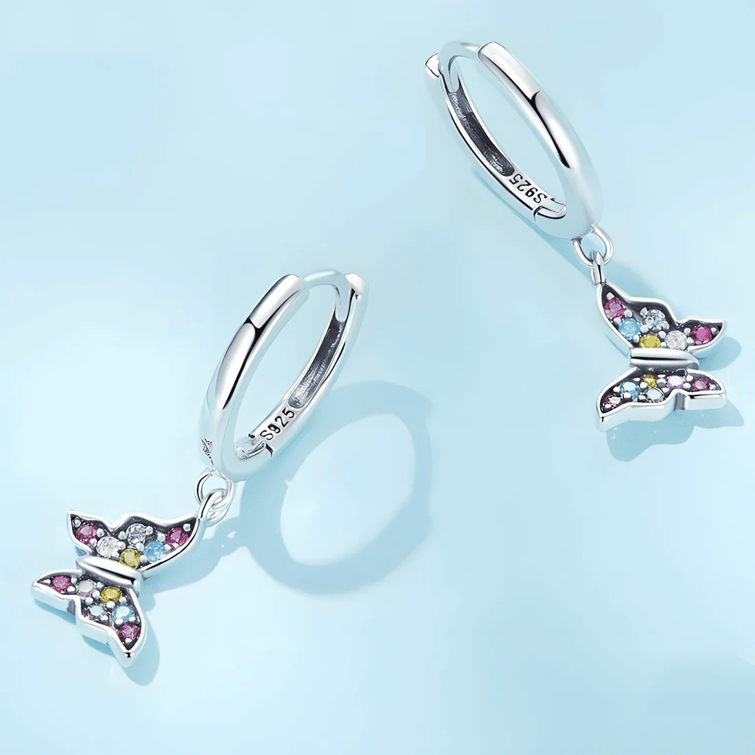 Pendientes de Aro Mariposas <myexti><span>Plata de Ley 925, chapada en oro blanco, con circonitas de colores</span></myexti> - Imagen 4