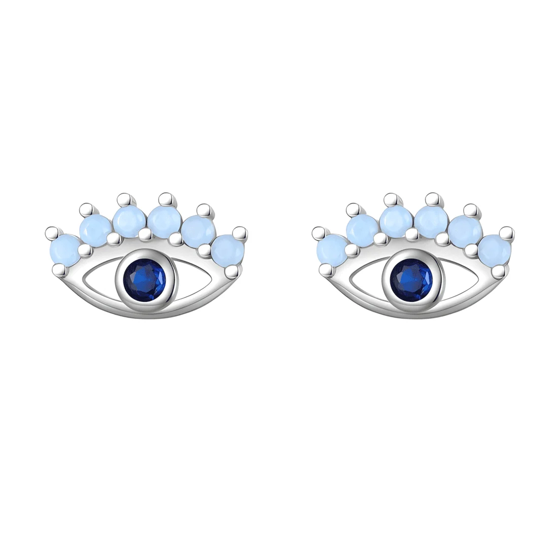 Pendientes de Botón Ojo del Diablo <myexti><span>Plata de Ley 925, chapada en oro blanco, con circonitas azules y azules claras</span></myexti>