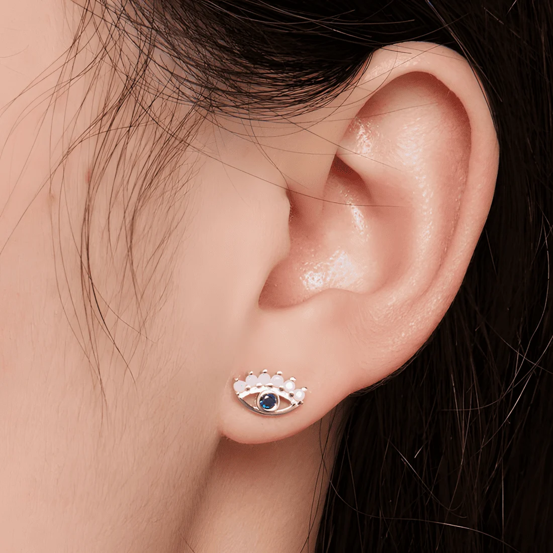 Pendientes de Botón Ojo del Diablo <myexti><span>Plata de Ley 925, chapada en oro blanco, con circonitas azules y azules claras</span></myexti> - Imagen 2