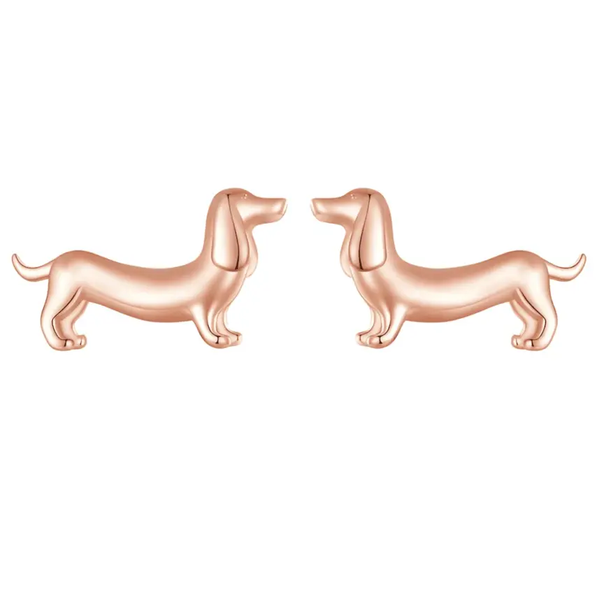 Pendientes de Perro Salchicha <myexti><span>Plata de Ley 925, chapada en oro rosa</span></myexti>