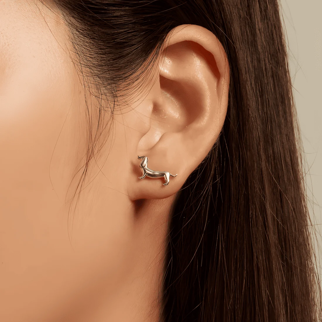 Pendientes de Perro Salchicha <myexti><span>Plata de Ley 925, chapada en oro rosa</span></myexti> - Imagen 2