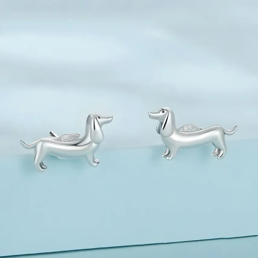 Pendientes de Perro Salchicha <myexti><span>Plata de Ley 925, chapada en oro rosa</span></myexti> - Imagen 3
