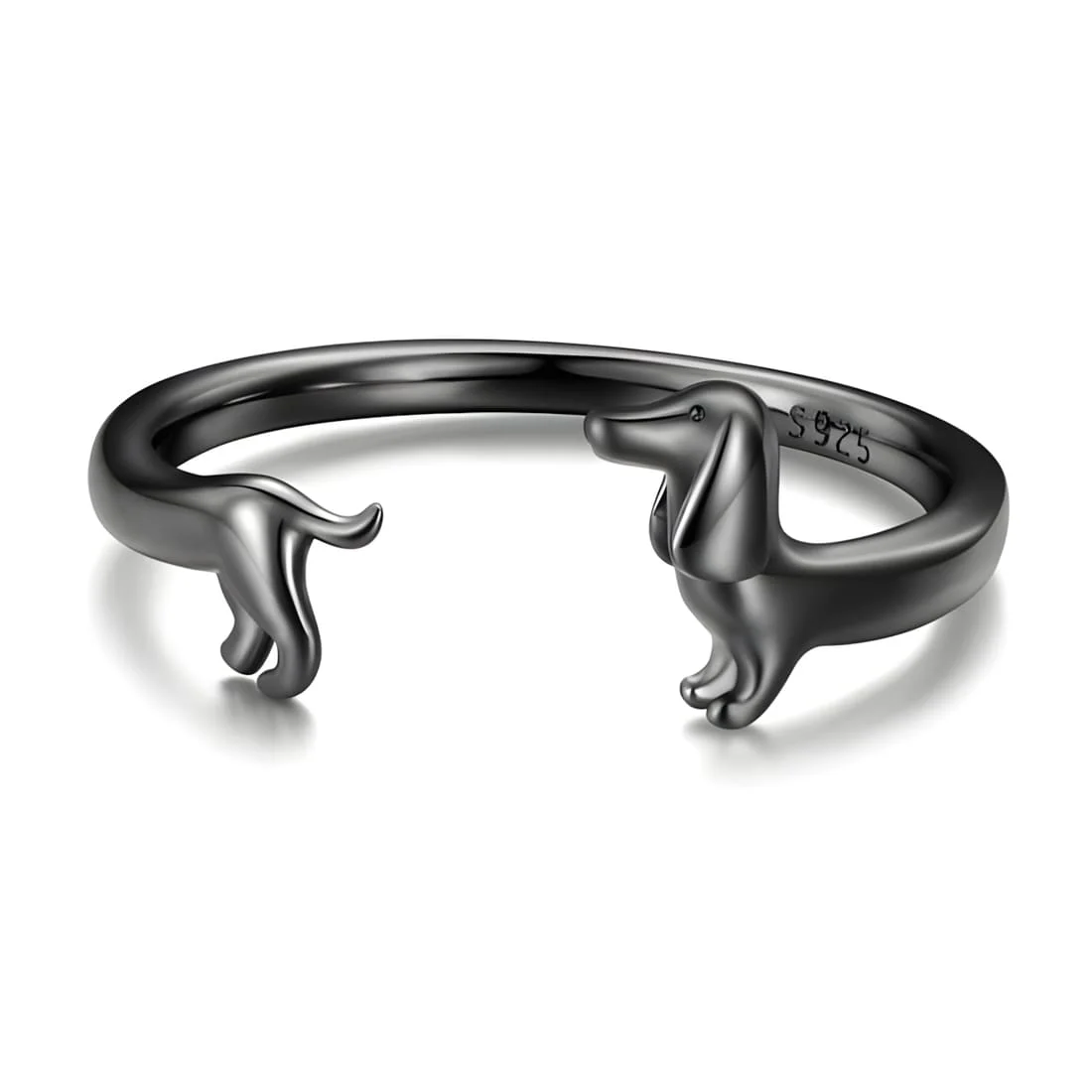 Anillo de Perro Salchicha <myexti><span>Plata de Ley 925, chapada en negro - ajustable</span></myexti>