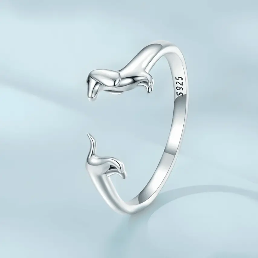 Anillo de Perro Salchicha <myexti><span>Plata de Ley 925, chapada en oro amarillo - ajustable</span></myexti> - Imagen 4