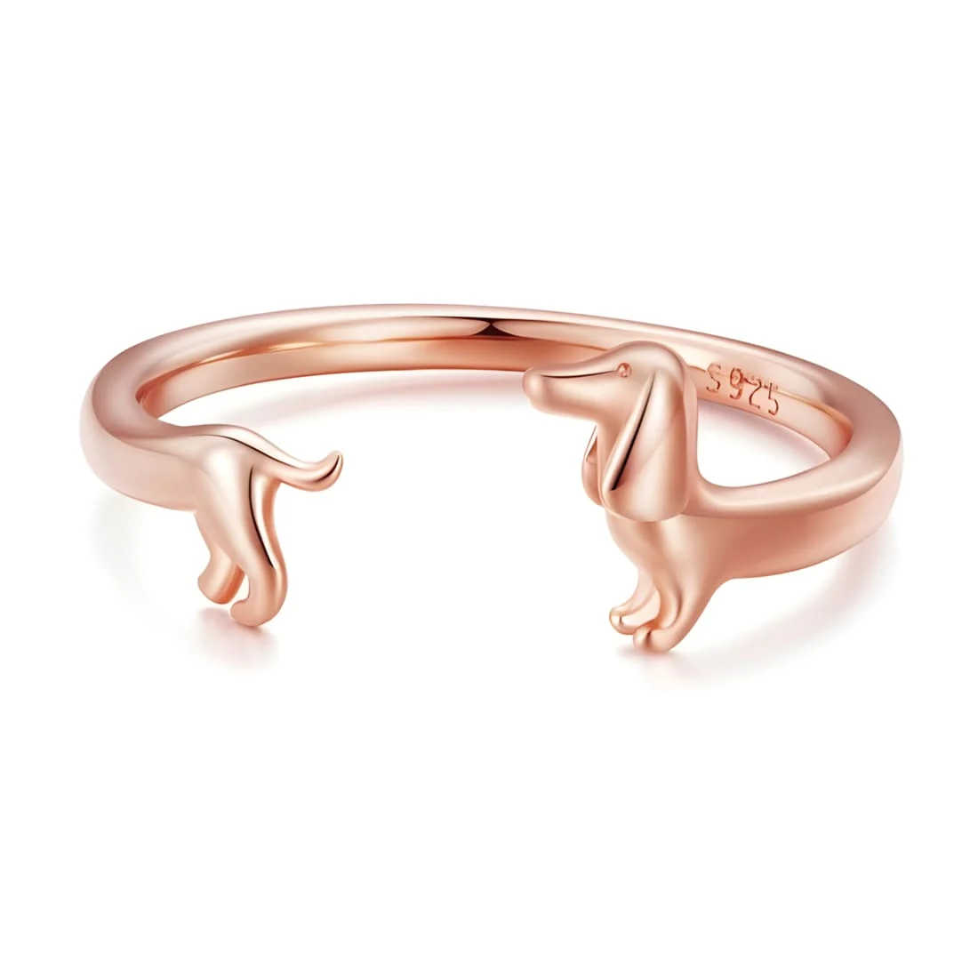 Anillo de Perro Salchicha <myexti><span>Plata de Ley 925, chapada en oro rosa - ajustable</span></myexti>