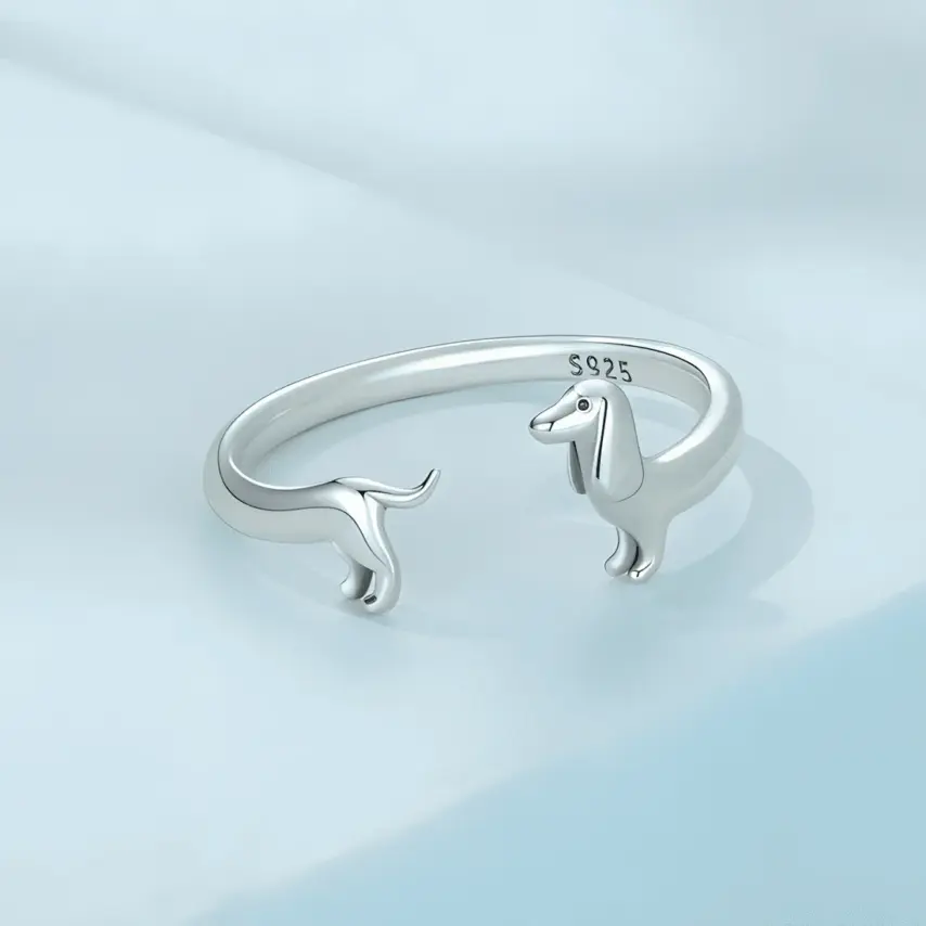 Anillo de Perro Salchicha <myexti><span>Plata de Ley 925, chapada en oro rosa - ajustable</span></myexti> - Imagen 3