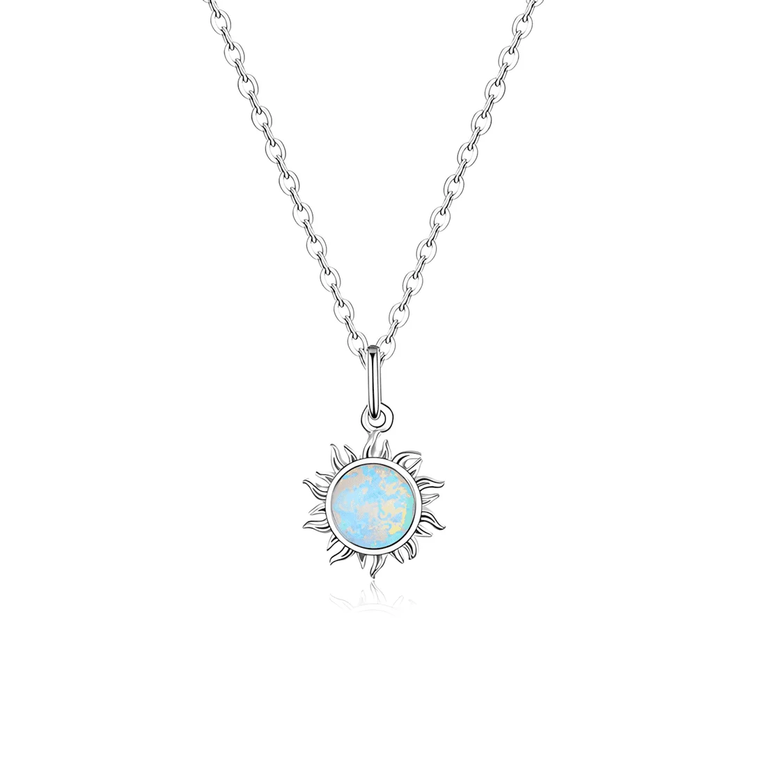 Collar de Sol <myexti><span>Plata de Ley 925, chapada en oro blanco, con ópalo en forma redonda y longitud ajustable</span></myexti>