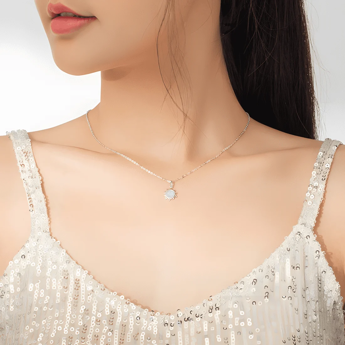 Collar de Sol <myexti><span>Plata de Ley 925, chapada en oro blanco, con ópalo en forma redonda y longitud ajustable</span></myexti> - Imagen 2