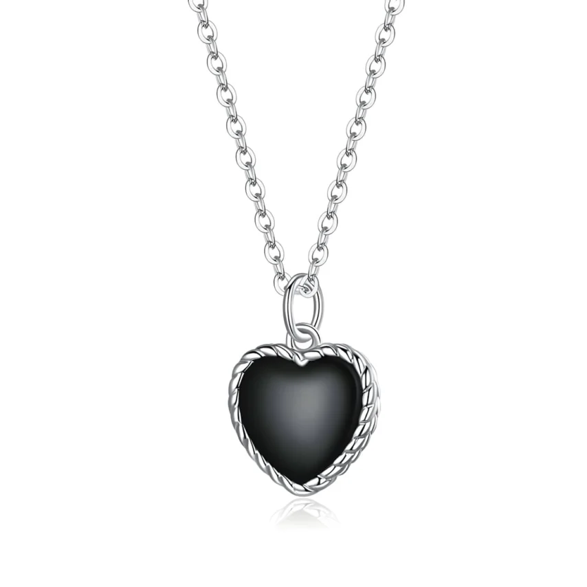 Collar con Corazón Negro <myexti><span>Plata de Ley 925, chapada en oro blanco, con colgante de ónix negro y longitud ajustable</span></myexti>