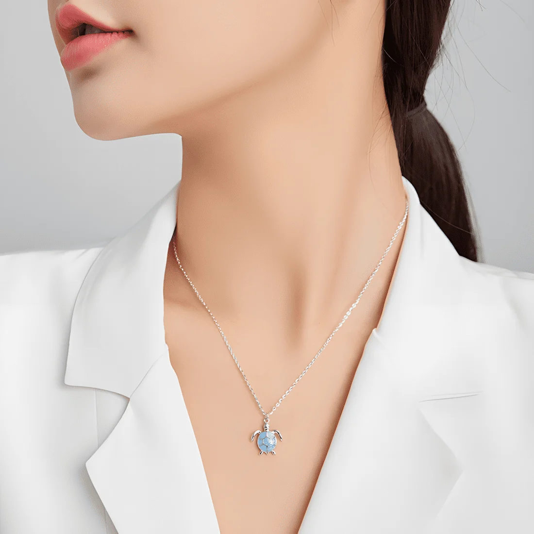 Collar de Tortuga <myexti><span>Plata de Ley 925, chapada en oro blanco, esmaltado en turquesa con circonitas y longitud ajustable</span></myexti> - Imagen 2