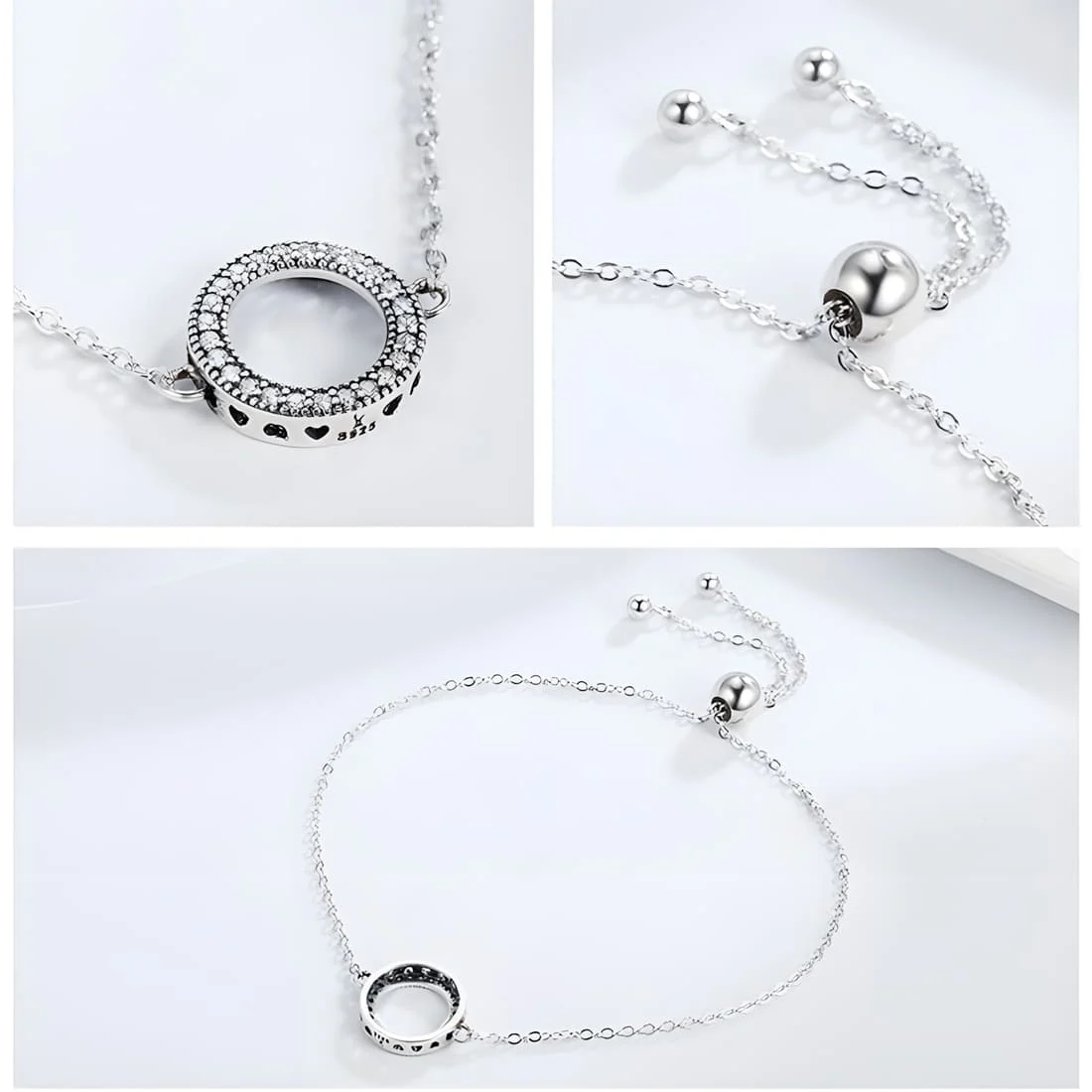 Pulsera Círculo de Brillo <myexti><span>Plata de Ley 925, chapada en oro blanco, con circonitas y longitud ajustable</span></myexti> - Imagen 4