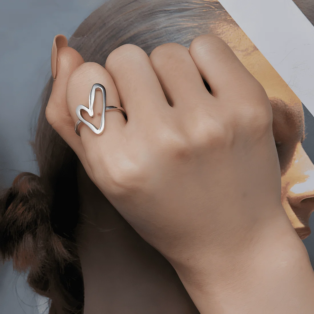 Anillo de Corazón <myexti><span>Plata de Ley 925, chapada en oro blanco - ajustable</span></myexti> - Imagen 2