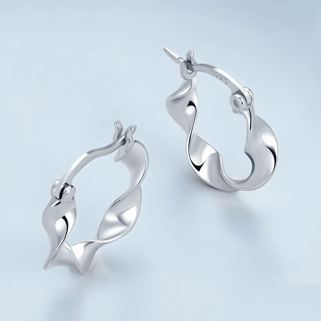Pendientes de Aro Ondulados <myexti><span>Plata de Ley 925, chapada en oro blanco</span></myexti> - Imagen 3