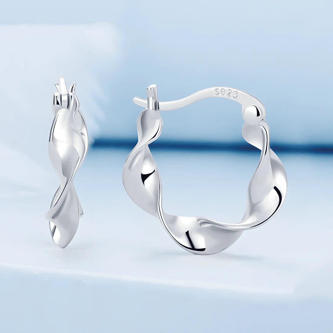 Pendientes de Aro Ondulados <myexti><span>Plata de Ley 925, chapada en oro blanco</span></myexti> - Imagen 4