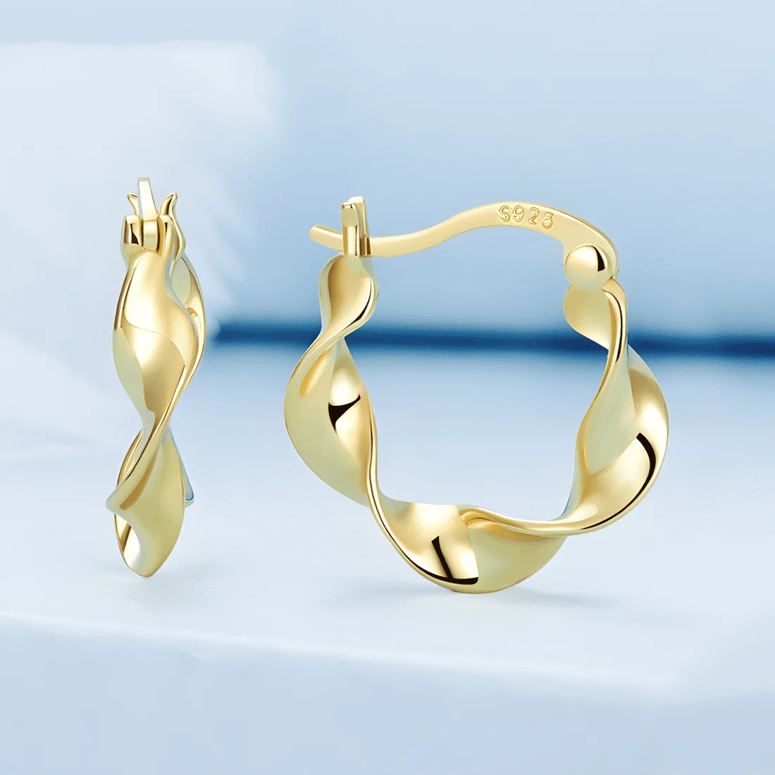 Pendientes de Aro Ondulados <myexti><span>Plata de Ley 925, chapada en oro amarillo</span></myexti> - Imagen 3