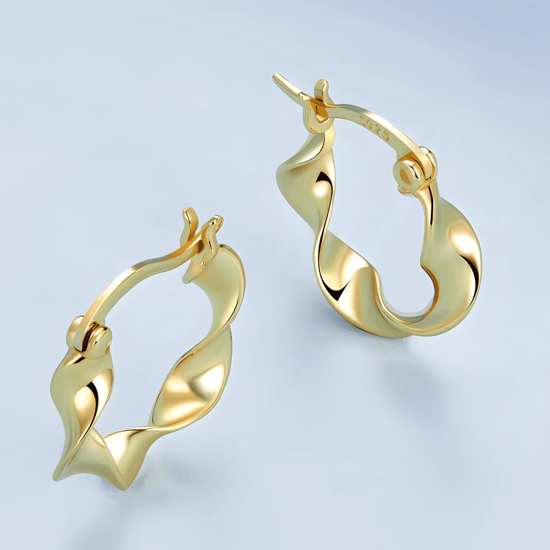 Pendientes de Aro Ondulados <myexti><span>Plata de Ley 925, chapada en oro amarillo</span></myexti> - Imagen 4