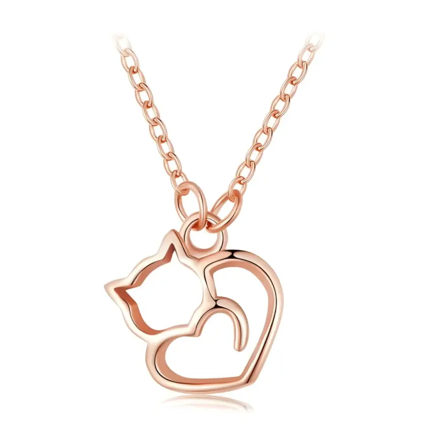 Collar de Gato con Corazón <myexti><span>Plata de Ley 925, chapada en oro rosa, con longitud ajustable</span></myexti>