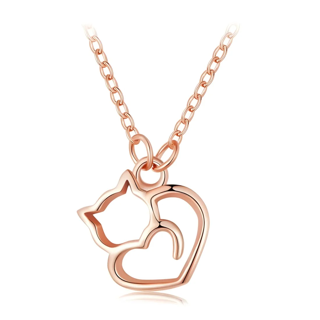 Collar de Gato con Corazón <myexti><span>Plata de Ley 925, chapada en oro rosa, con longitud ajustable</span></myexti>