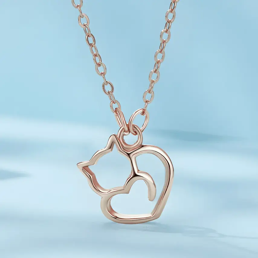 Collar de Gato con Corazón <myexti><span>Plata de Ley 925, chapada en oro rosa, con longitud ajustable</span></myexti> - Imagen 3