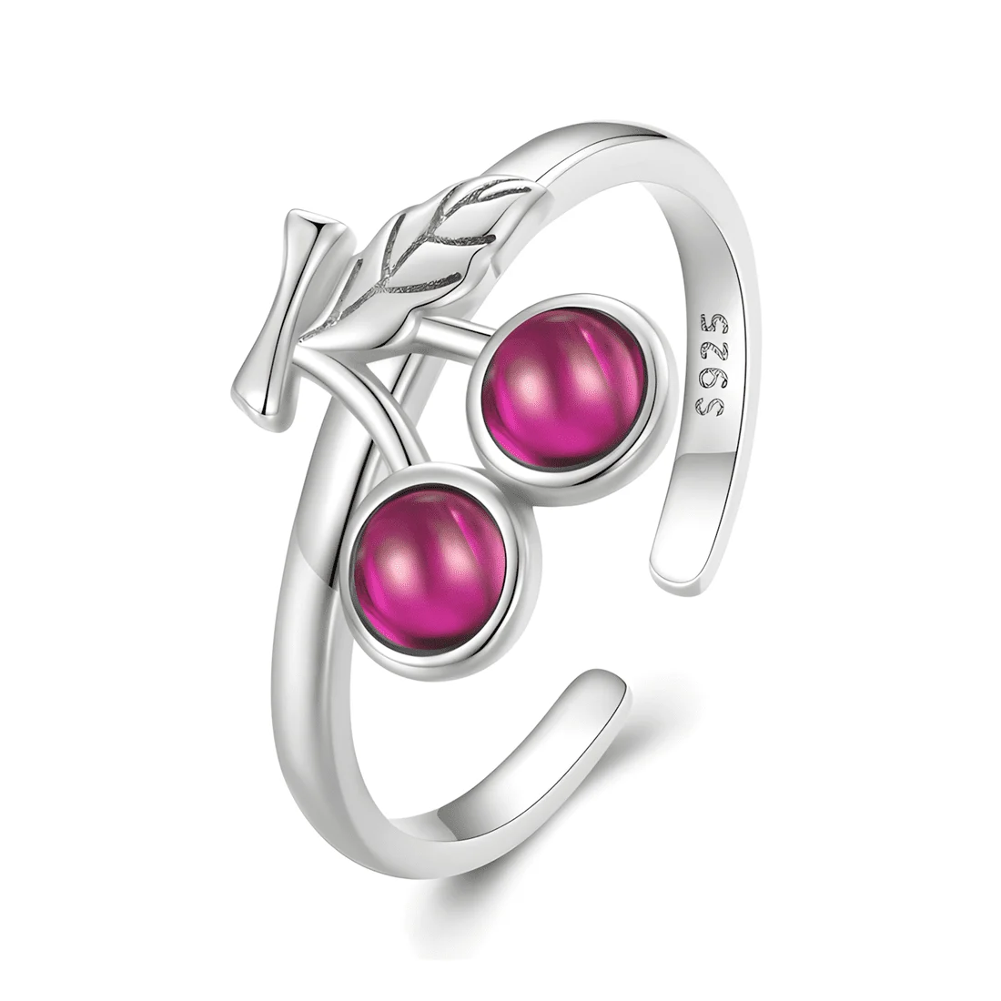 Anillo de Cerezas <myexti><span>Plata de Ley 925, chapada en oro blanco, con rubíes - ajustable</span></myexti>